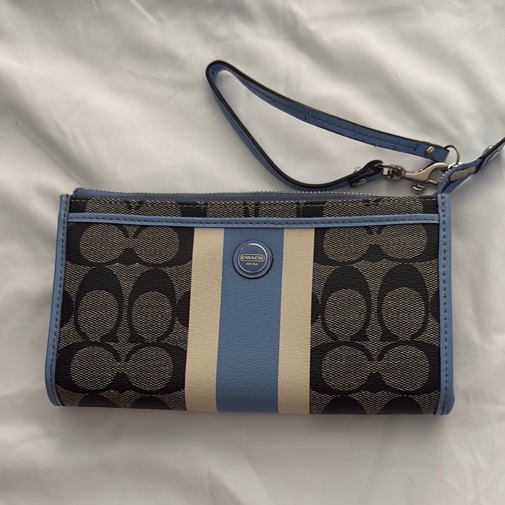 Coach Blue and Cream Clutch with Signature Monogram